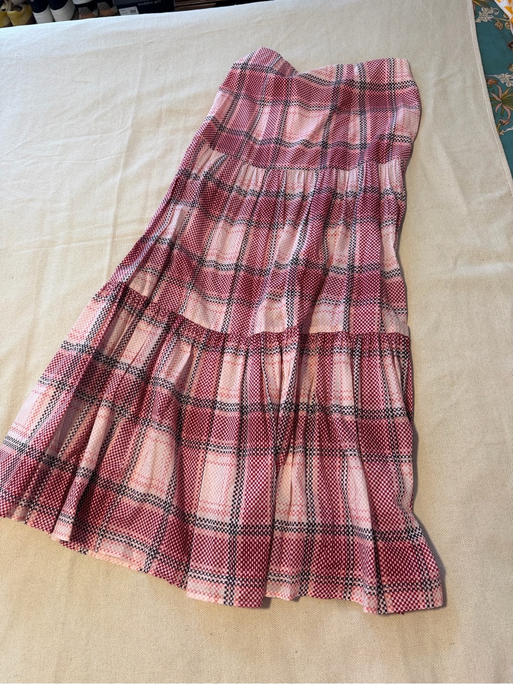 Pink Plaid Tiered Maxi Skirt